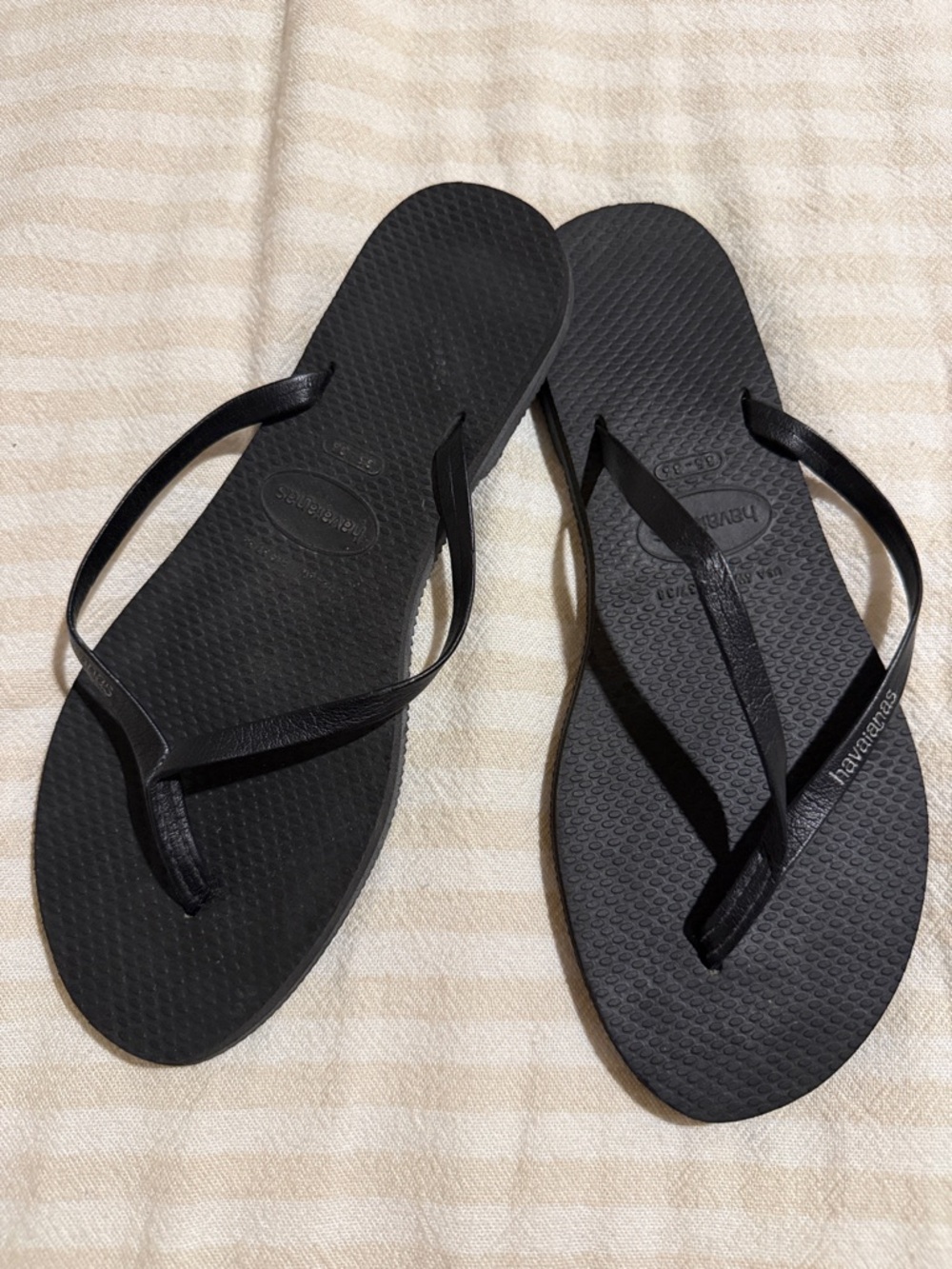 Havaianas Black Slim Leather Strap Flip Flops Size 6 Women
